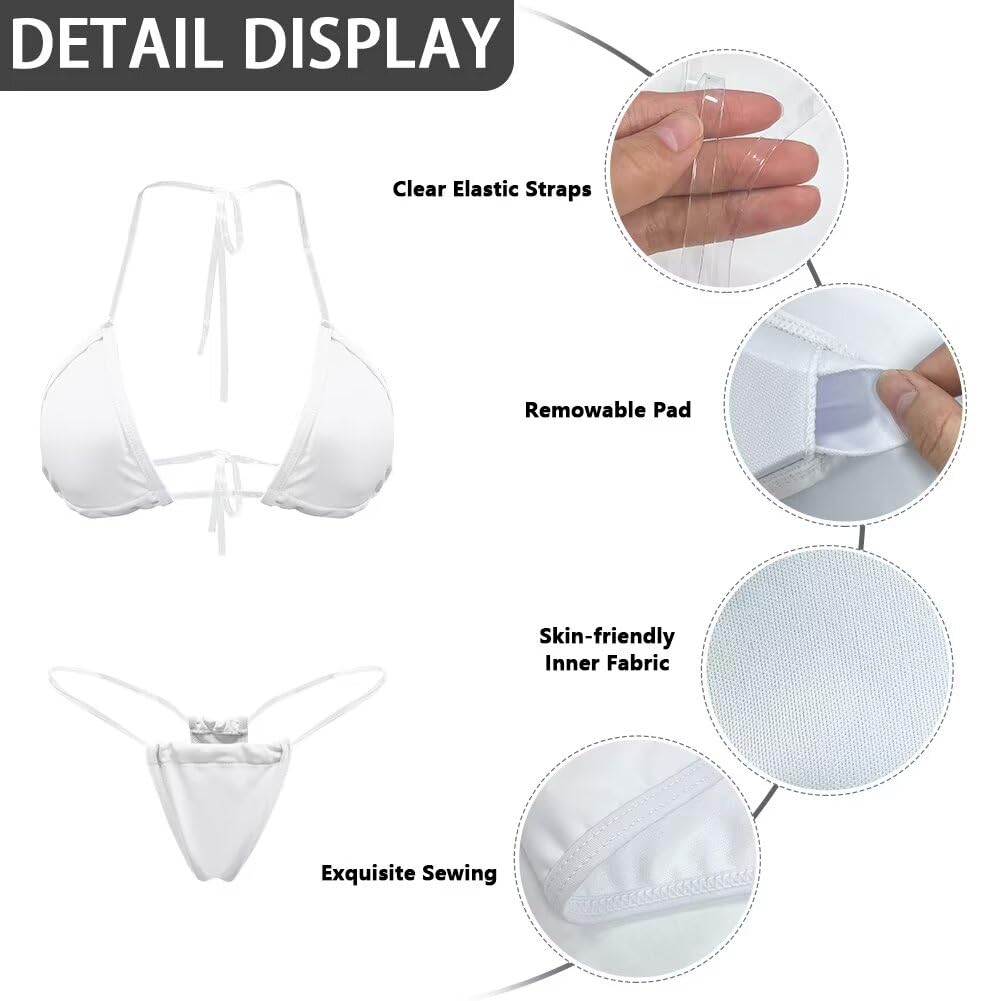 Bikini stringi dla kobiet dwuczęściowy seksowny zestaw bikini bezczelny trójkątny top mini bikini przezroczyste paski strój kąpielowy