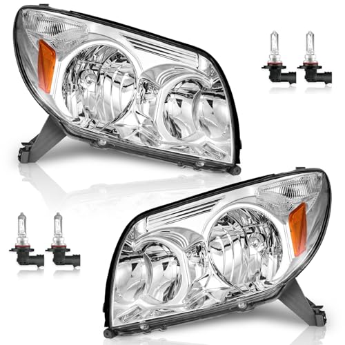 WEELMOTO for 03-05 4Runner Headlights Replacement for 2003 2004 2005 4Runner Headlight Pair set with Chrome Housing Amber Reflector L+R