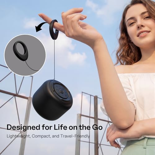 Bobtot Portable Bluetooth Speakers with Strap Easy to Carry, Wireless IPX5 Waterproof Mini Speaker with Loud Stereo Sound, 20 Hours Playtime, Rechargeable Battery, Built-in Microphone, Black by Bobtot - Image 8