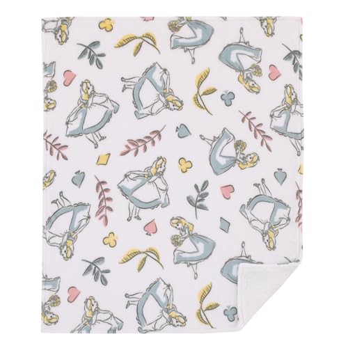 Image of Disney Alice in Wonderland Light Blue, Pink, Yellow, and White Super Soft Plush Sherpa Baby Blanket