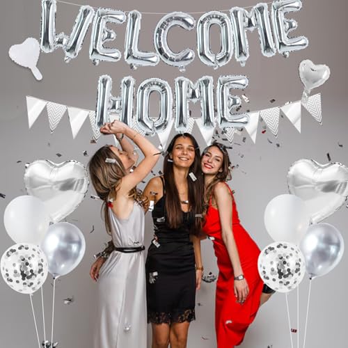 Image of TONIFUL 16 Inch Silver Welcome Home Foil Letter Balloon Banner Decor Kit