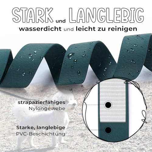 FIRSTPAW Hundeleine - Wasserdicht Trainingsleine für Hunde - 2m Doppelleine - Grüne Hundeleine für Klein, Mittelgroße und Große Hunde - Multifunktionelle und Verstellbare Leine Hund