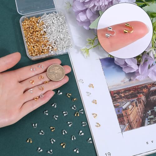 SOFPLATE 1 Box 600Pcs U Shape Wire Protector Jewellery Wire Guard Loops Brass Small Double Hole Wire Guardians Thread Protectors for Jewellery Making Necklace Bracelet Beadings Supplies DIY Craft - Image 3