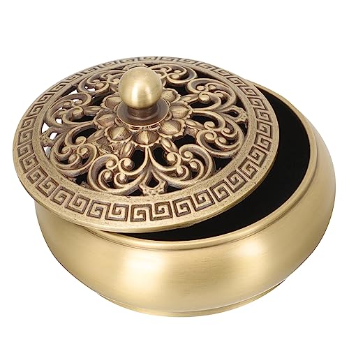 Zerodeko Brass Incense Burner Decorative Censer Holder with Cover Home Consecration Tabletop Ornament