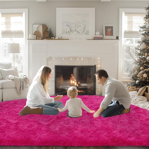 8x10 Rugs for Living Room, Large Fluffy Area Rugs for Bedroom, Soft Carpet Shag Kids Room Rug, Non-Slip Fuzzy Rugs Indoor (Hot Pink, 8ft x 10ft)