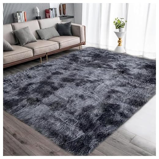 Tinyboy-hbq Tapis Chambre Tapis Salon Design Moderne Soft Tapis à Poils Longs Moelleux Shaggy Tapis de Salon Tapis Décoratif de Style Moderne pour Salon Chambre Canapé (Gris Noir, 160 * 200cm)