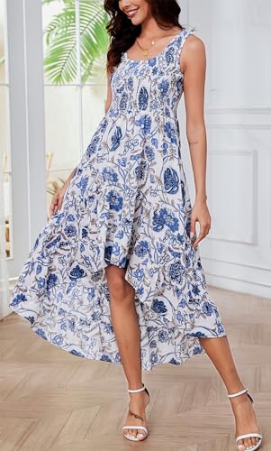 Image of Kormei Women's Casual Smocked Tank Dress Sleeveless High Low Flowy Summer Beach Tiered Loose Maxi Long Dresses