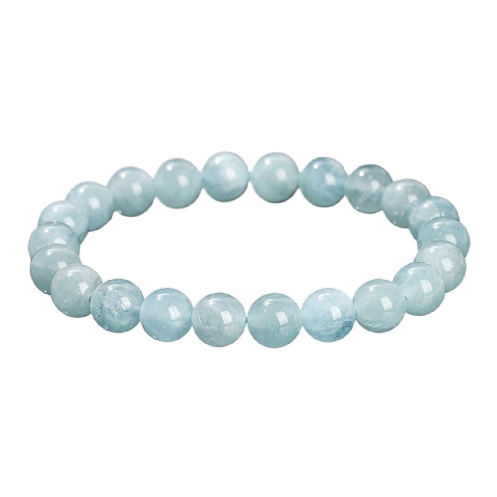 Generico 7A Bracciale con perline rotonde naturali acquamarina Braccialetti elasticizzati in pietra da donna