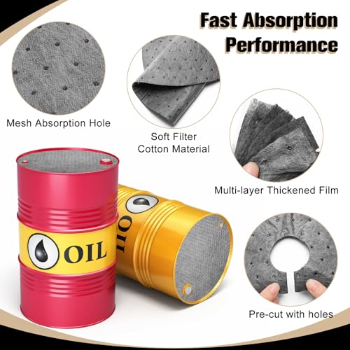 Image of AHIER 20PCS Oil Absorbent Pads, Oil Absorbing Pads for 55 Gallon Drums Barrel 22 inch Diameter Drum Lid Oil Mat with Holes, Gray