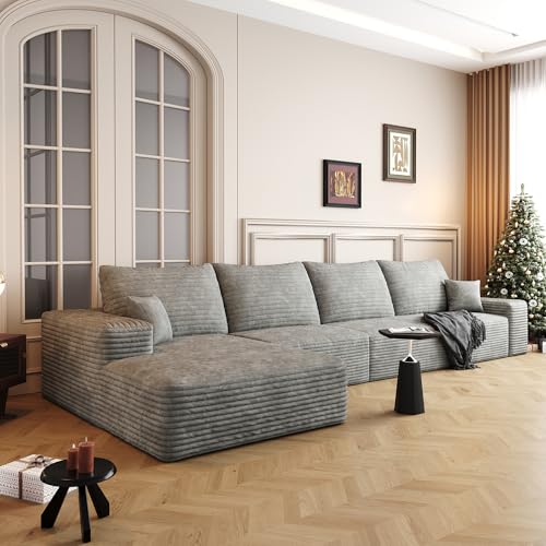 Image of 96 inch Sectional Couches for Living Room Cloud Couch Sofa with L-Shape Upholstered Boneless Couchs Modern Modular Sectional Couch with Chaise