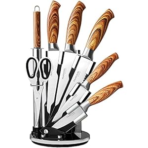 Sharp Kitchen Knife Set – Rotating 7 Pcs Stainless Steel Knife Block – 360 Degree Rotating Acrylic Stand – by Nuovva