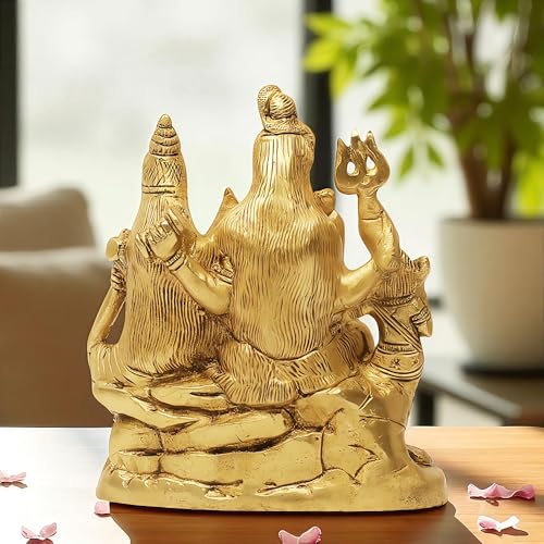 Image of SHANTI Brass Shiv Parivar Murti for Home Puja, Shiva Parvati Statue with Family, Idol for House Warming Gift & Decor (SF2677)