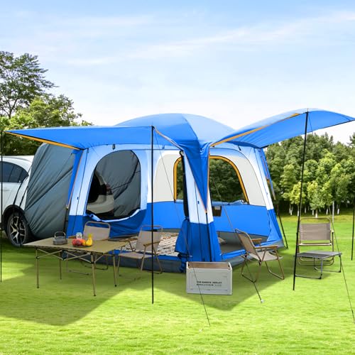 LILYPELLE SUV Tent for Camping, 4-6 Person Car Tents for Camping with Large Awning, PU 3000mm Waterproof Oxford Portable Tailgate Tent for SUV Car Jeep, 8.5FT L x 8.5FT W x 7.3FT H