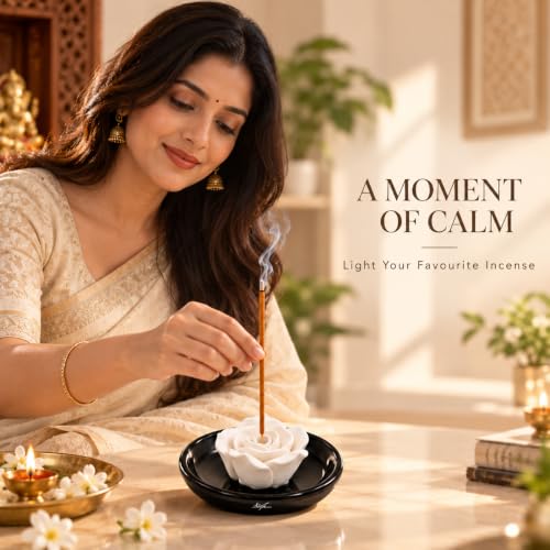 Image of SIGNAMIO Ceramic Agarbatti Incense Stick Stand Holder - Flower Black