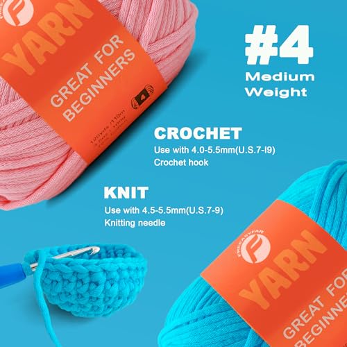Image of 2x3.5Oz Beginner-Friendly Yarn for Crocheting and Knitting;Worsted-Weight Medium #4;Cotton Blend Yarn for Beginners with Easy-to-See Sitches,Great for Amigurumi DIY (Blue+Pink)