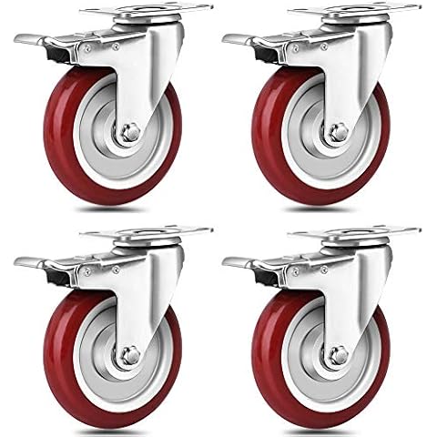 Spacecare 5" Caster Wheels Set of 4, Lockable Bearing Plate Caster Wheels with Brakes, 360-degree Swivel Casters Wheels for Furniture and Workbench Cart, 1460Lbs with 360 Degree No Noise Plate Castors Cover