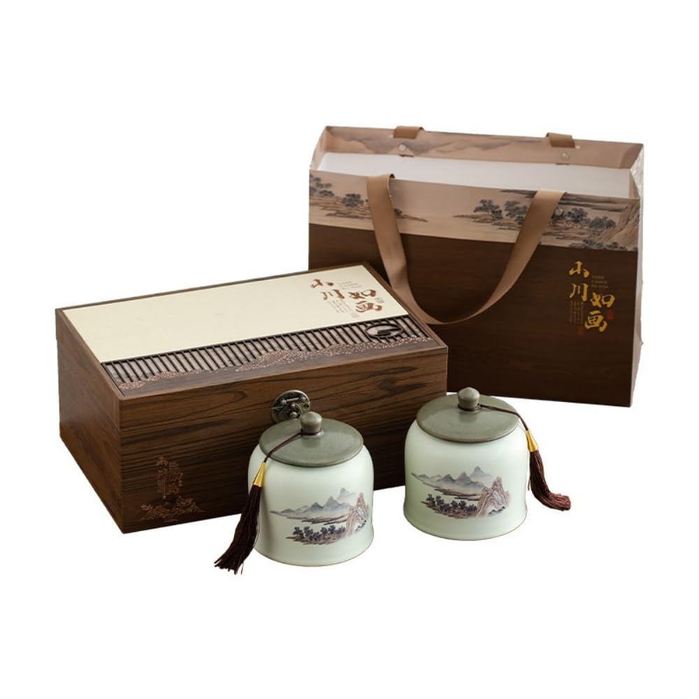 Tarro De Azúcar Recipiente de cerámica for almacenar té a Granel, Tarro for condimentos Cocina for el hogar, Juego Chino, Caja Regalo con Doble Bote De Té