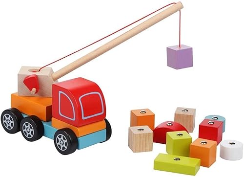 Miniatura 4 de Camión grúa de madera – Juego de vehículos de construcción magnética para niños pequeños a partir de 18 meses – Juguete Montessori para habilidades