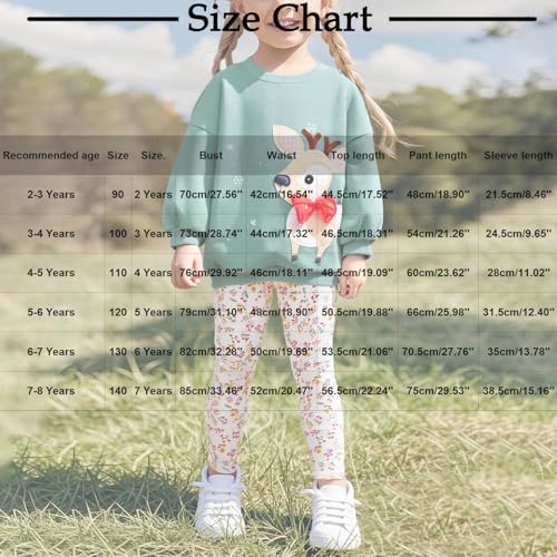 Girls 2 Piece Oufits Cute Graphic Long Sleeve Pullover Crewneck Sweatshirt Floral Tights Fleece Warm Tracksuit for 2-8 Years3