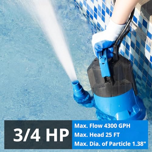 Image of FOTING 3 /4HP Sump Pump, 4300GPH High Flow Clean&Dirty Submersible Water Pump with Float Switch, Thermoplastic Electric Portable Utility Pump for Pool Draining Hot Tub Garden Basement