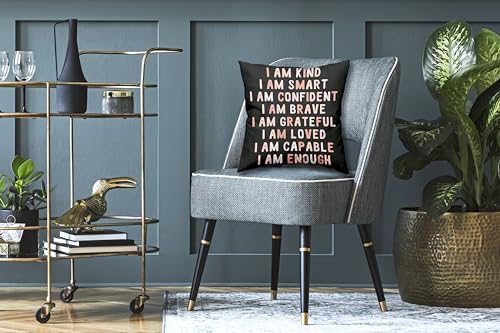 I-am-KindSmartConfident-Baby-Girl-Nursery-DecorBoho-Nursery-Decor-Girl-Black-Throw-Pillow-Covers-18x18-InchBoho-Rainbow-DecorBaby-Girl-Room-DecorToddler-Room-DecorInspirational-Gifts