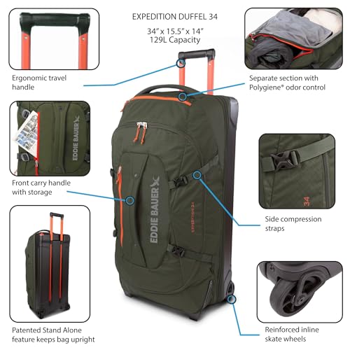 Eddie Bauer Expedition 34 Duffel 2.0 - Lightweight Travel Luggage Made From Rugged Polycarbonate and Nylon, True Blue2