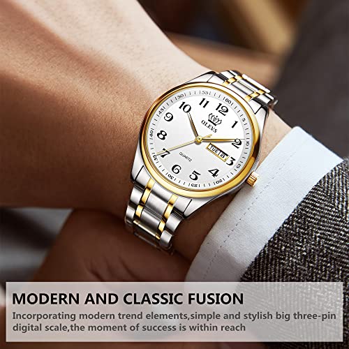 Image of OLEVS Watch for Men Stainless Steel Business Dress Analog Quartz Men Watch Large Face Day Waterproof Luminous Classic Wrist Watch