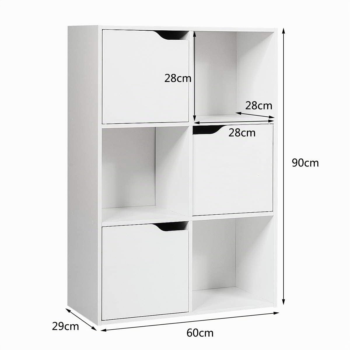 GIANTEX Estantería de 6 Rejillas, con 3 Puertas y Diseño de Tirador, para Oficina, Salón, Dormitorio y Habitación Infantil, Blanco