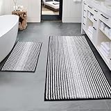 BSICPRO Bathroom Rugs and Mats Sets, 2 Piece Thick Absorbent Chenille Bath Mat Rug Set Non Slip, Soft Shaggy Bath Room Floor Mats for Bathroom, Machine Washable (20' x 47' Plus 16' x 24', Black)