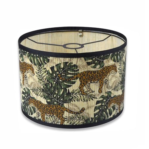 Morbuy Abat Jour Plafond Abat jour Rotin Impression Forêt Animal, Tambour Abats-Jour Rétro Décor Abat-Jour Chambre pour Lampe de Chevet, lampe sur pied,...