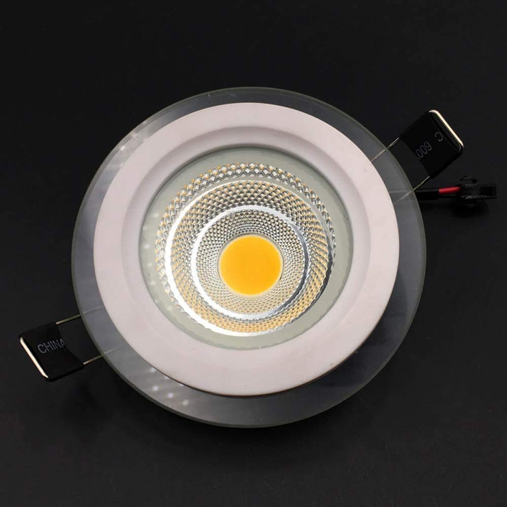 FEE-ZC Glass Flat Recessed Ceiling Lamp Ultra-Thin LED Spotlight 5W Panel Light Downlight COB Spot Lights Daylight 6000K Lighting 70-75mm Hole for Kitchen Entrance Hallway Decoration