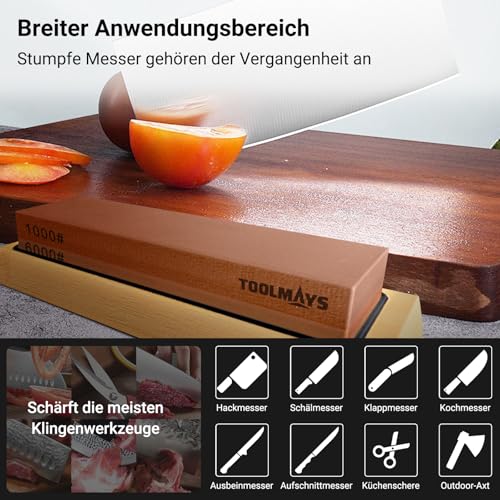 TOOLMAYS Schleifstein Set Körnung 3000/8000 Abziehstein, Japanischer Messerschärfer Stein mit Rutschfeste Bambusbasis, Winkelführung und doppelseitiger Korrekturstein, Wetzstein