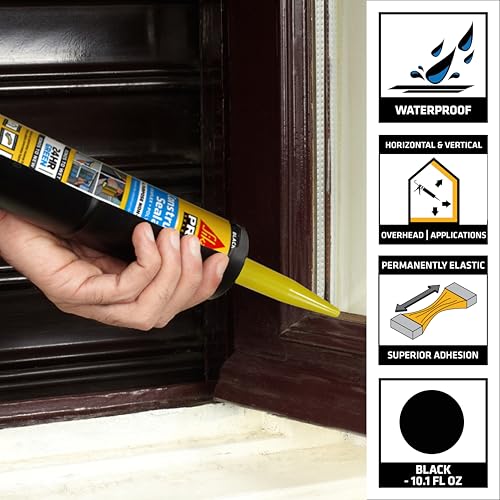 Image of SIKA Sikaflex Construction Sealant - Black, Paintable Polyurethane, All-Purpose for Sealing Joints & Gaps, 10.1 fl. oz Cartridge - Weatherproof, Durable, Non-Corrosive