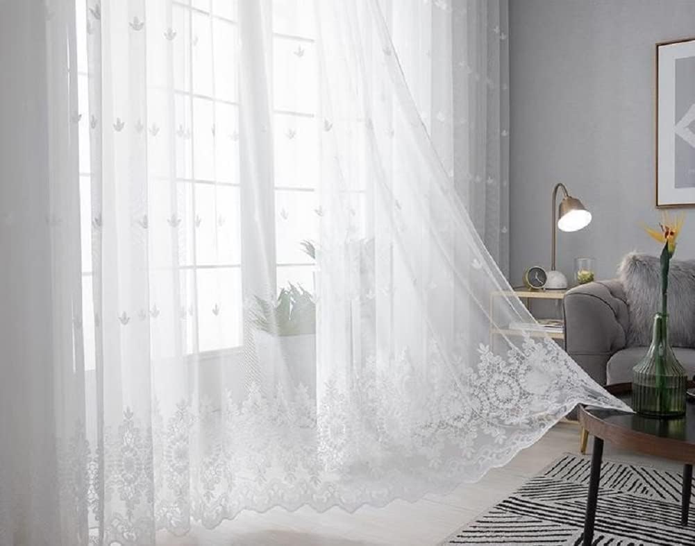Simple European Dustproof Exquisited Design Sheer Curtains Rod Pocket Top Window Treatment for Living Room Bedroom(1 Panel, W 100 x L 102 inch, White)