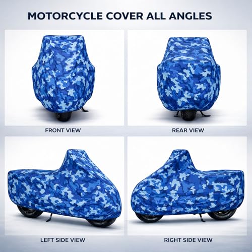 Image of 6X6 Heavy Duty Bike Cover for Raider 125, Water Proof Blue Jungle Print, All-Weather Protection, Waterproof, UV Resistant, Dustproof, Durable Outdoor Motorcycle Body Covers for Daily Use