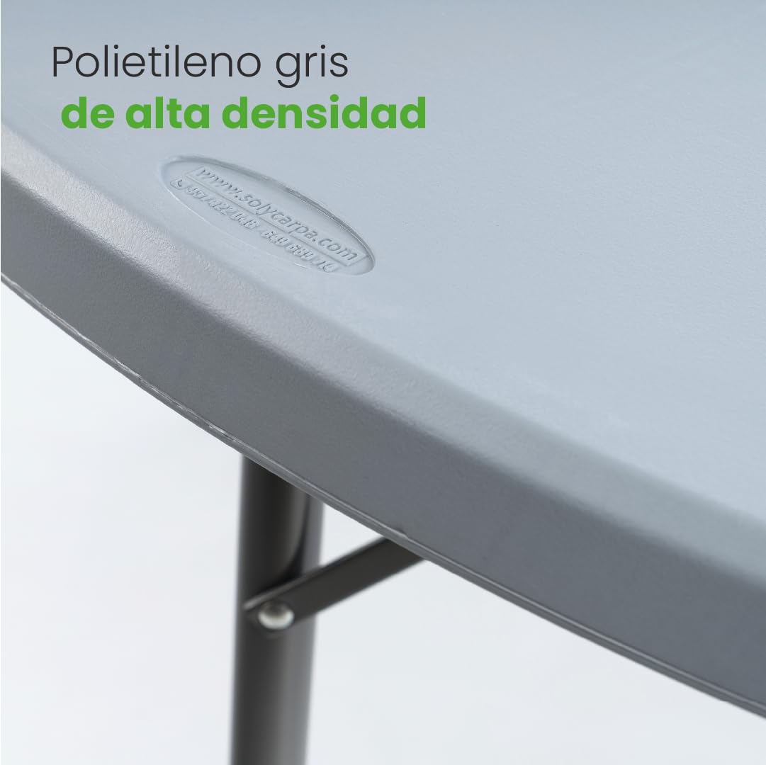 Mesa Redonda Grande Ø 150 cm con Patas Plegables Auxiliar de PVC de Exterior Ideal para Jardín, Comedor, Camping, Terraza, Cocina, Picnic, Catering, Restaurante y Hostelería.