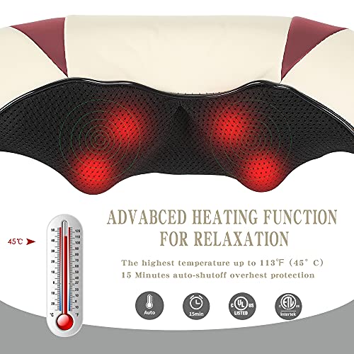 DAWOO Nackenmassagegerät Shiatsu Massagegerät Schulter Elektrisch Massage mit Wärmefunktion mit 3 Einstellbaren,zu Hause Büro und Auto (Beige + Mauve Red) - Image 4