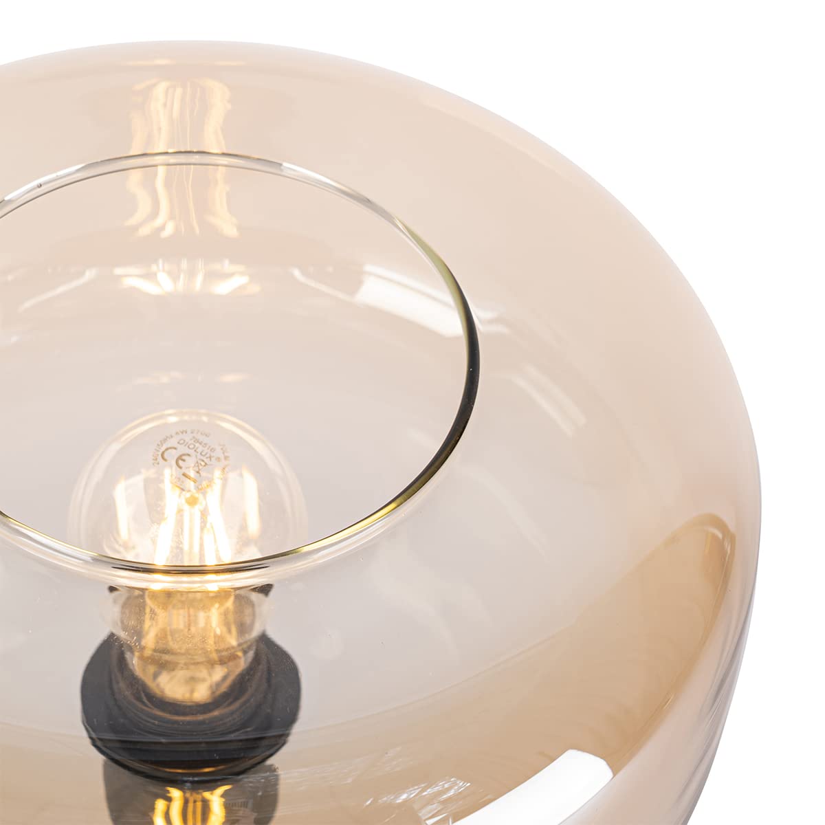 QAZQA Art Déco Lámpara de mesa art déco negra con cristal ámbar - Bizle/Acero Redonda Adecuado para LED Max. 1 x 25 Watt