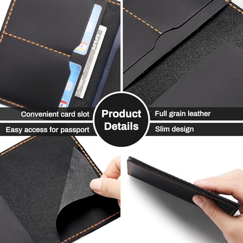 Full Grain Leather Passport Holder with Airtag Slot, Mens Air tag Travel Passort Wallet and Cover for Women PA1006-BLACK4