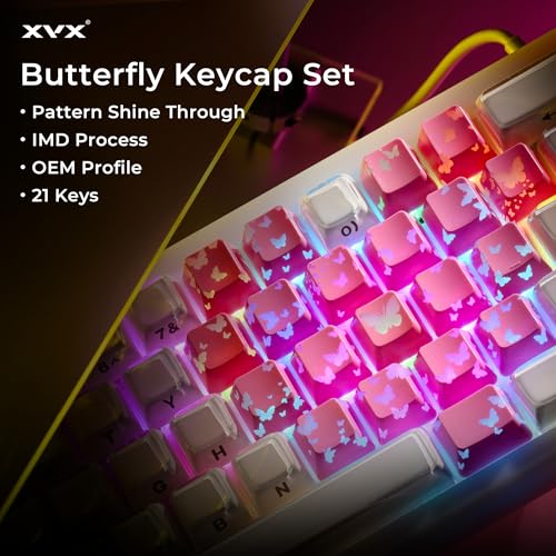 Image of HITIME XVX Butterfly Shine Through Keycaps, Love Theme Cute Custom Keycaps, Blank OEM Profile IMD Translucent Keycap, Anime Style, for MX Switches Mechanical Keyboard, Pink(Only 21 Keys