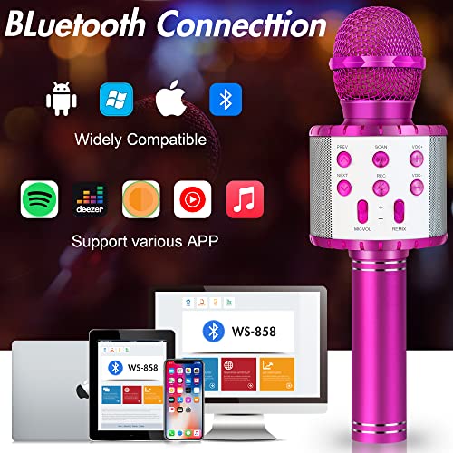 Winique Karaoke Microphone For Kids With Bluetooth & Led Lights - 5 In 1 Fun Toys Home Ktv Birthday Party Player - Christmas Stocking Stuffers For Girls, Boys, And Teens(Rose Red) #TOP1