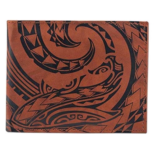 Na Koa KM24AB Polynesian Tattoo Bifold Wallet For Men Genuine Leather, Mano" Shark Tattoo Art cover
