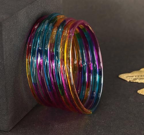 Image of ZULKA Designer Plain Glossy Glass Kada Set For Women & Girls With Diamond Cut Design | Fancy Designer Glass Bangles | Traditional Chudi | Kanch Ki Churi | Stylish Glass Kada For Wedding - Set Of 8