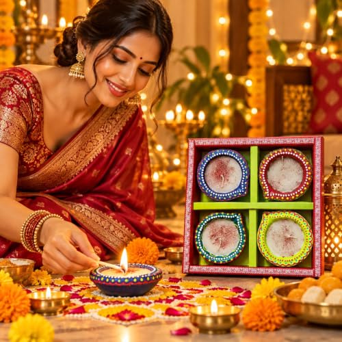 Image of Laxmi Decorative Handmade Wax Diyas for Diwali, Pack of 4