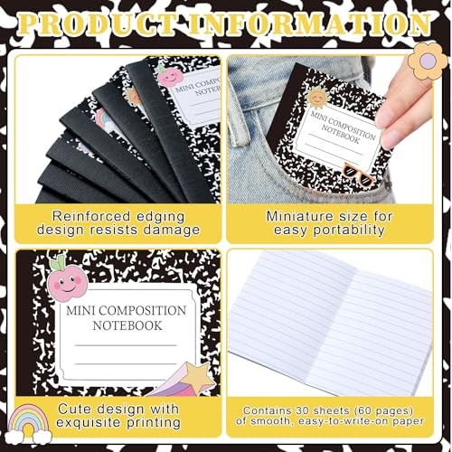 Gilprop 30 Pack Mini Composition Notebook 6 Cute Styles Mini Composition Books Bulk Small Pocket Marble Journal Notebooks Pocket Size 4.5 x 3.25 in for Classroom Elementary Preschool Teacher Supplies - Image 3