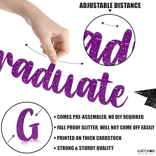 Image of Glitter Purple and Black Graduation Decorations - 10 Feet | Pre- Strung, Congratulations Graduate banner | Black and Purple Graduation Decorations 2026 | Graduation Party Decorations 2026 - KatchOn