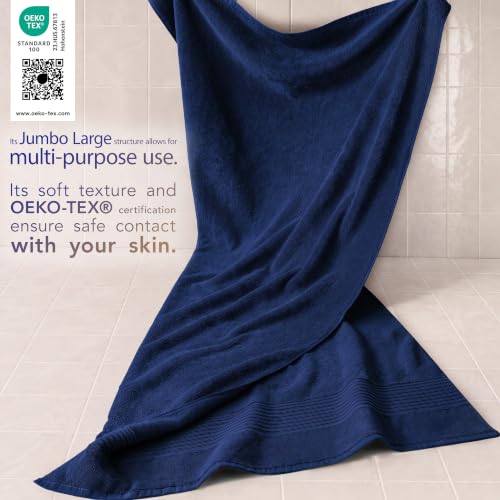 Image of Cotton Paradise 100% Cotton Turkish Towel Set, Soft Absorbent Quick Dry, 2 Piece 35x70 Bath Sheet Set, Navy Blue