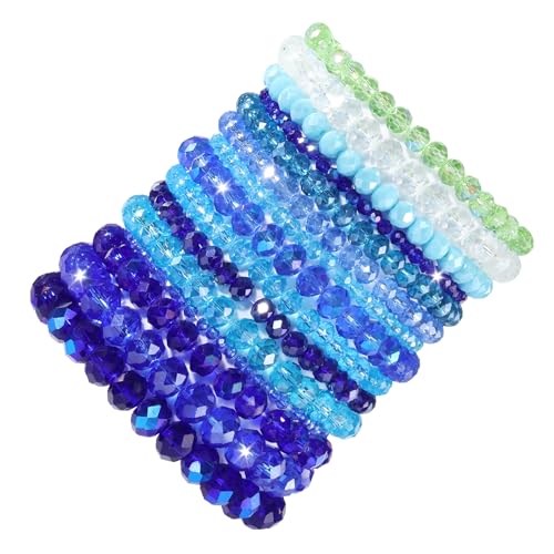 Ornaland 15 Pcs Beaded Bracelets for Women Blue Glass Bead Stackable Beach Surfer Stretch Bracelets Set Wrist Jewelry (Blue)