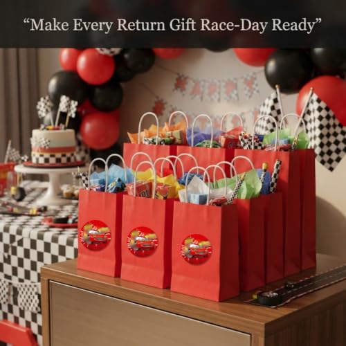 Image of Wanna Party Car Theme Paper Gift Bags for Kids - Pack of 12, Red | Racing Car Birthday Return Gift Bags, Goodie Bags, Party Favour Bags, Treat Bags & Small Gift Bags
