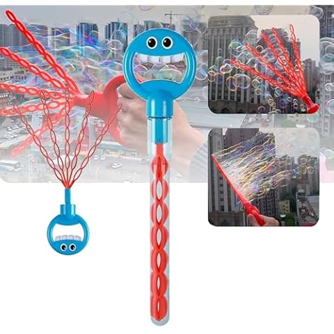 32 Holes Smiley Bubble Wand, 5 Paws 32 Holes Bubble Toys with Bubble Refill, 32 Holes Bubble Wand for Kids, Kids Smiley Bubble Wand Summer Toys Outdoor Activities Birthday Gifts (Blue) Cover
